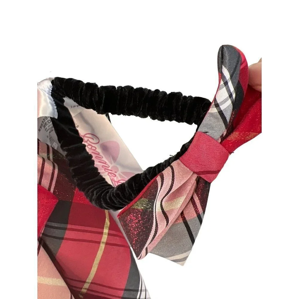 NWT Bonnie Baby Fancy Plaid Velvet Formal Dress +Panty & Headband Girls Size 12M